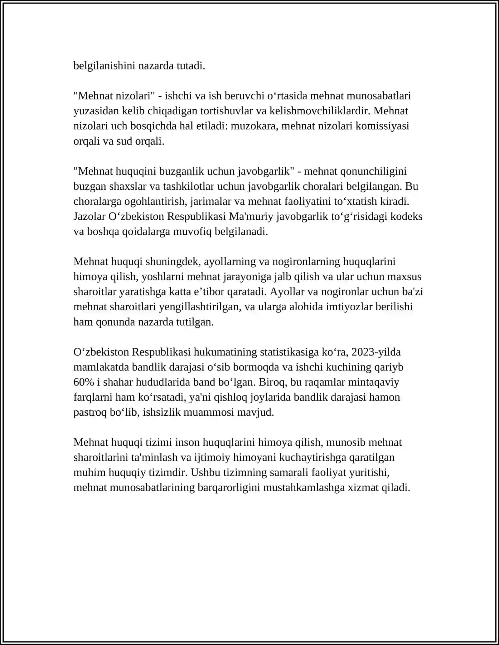 MEHNAT HUQUQI TIZIMI, TAMOYILLARI, UNING IJTIMOIY FANLAR TIZIMIDA TUTGAN ORNI 4