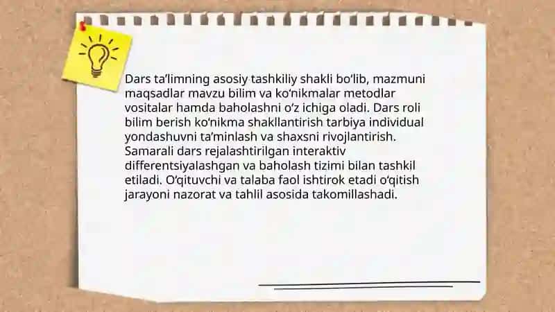 Ta’lim tamoyillari va qoidalari. Dars- ta’limning asosiy shakli sifatida 4