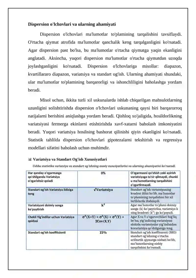 Dispersiya va o'rtacha kvadratik tafovut xossalari 4