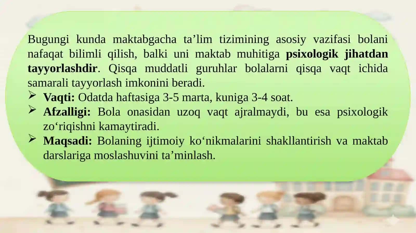 Qisqa muddatli guruhlarda bolalarni maktabga psixik tayyorlash 4