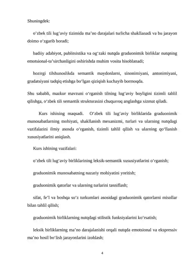 O'zbek tili lug'aviy birliklarida graduonimik munosabat kurs ishi 4