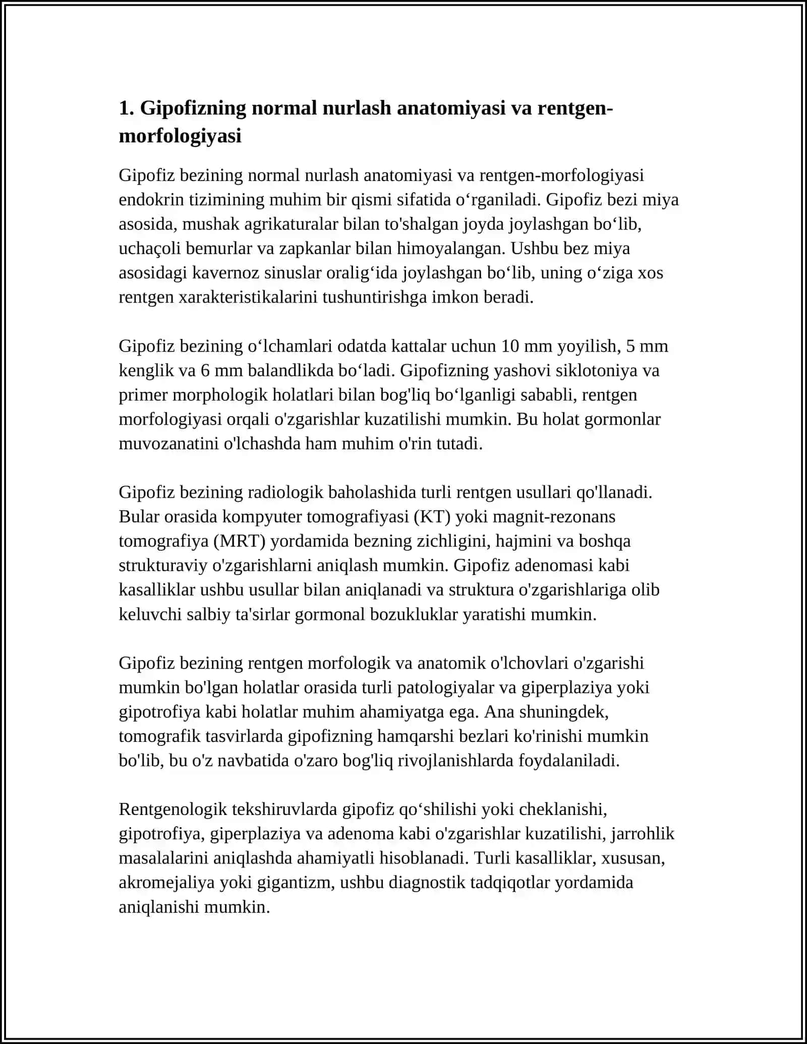 ENDOKRIN TIZIMI KASALLIKLARI NUR TASHХISOTI. GIPOFIZ, QALQONSIMON BEZ, BUYRAK USTI BEZLARI NUR TEKSHIRUVI USULLARI 4