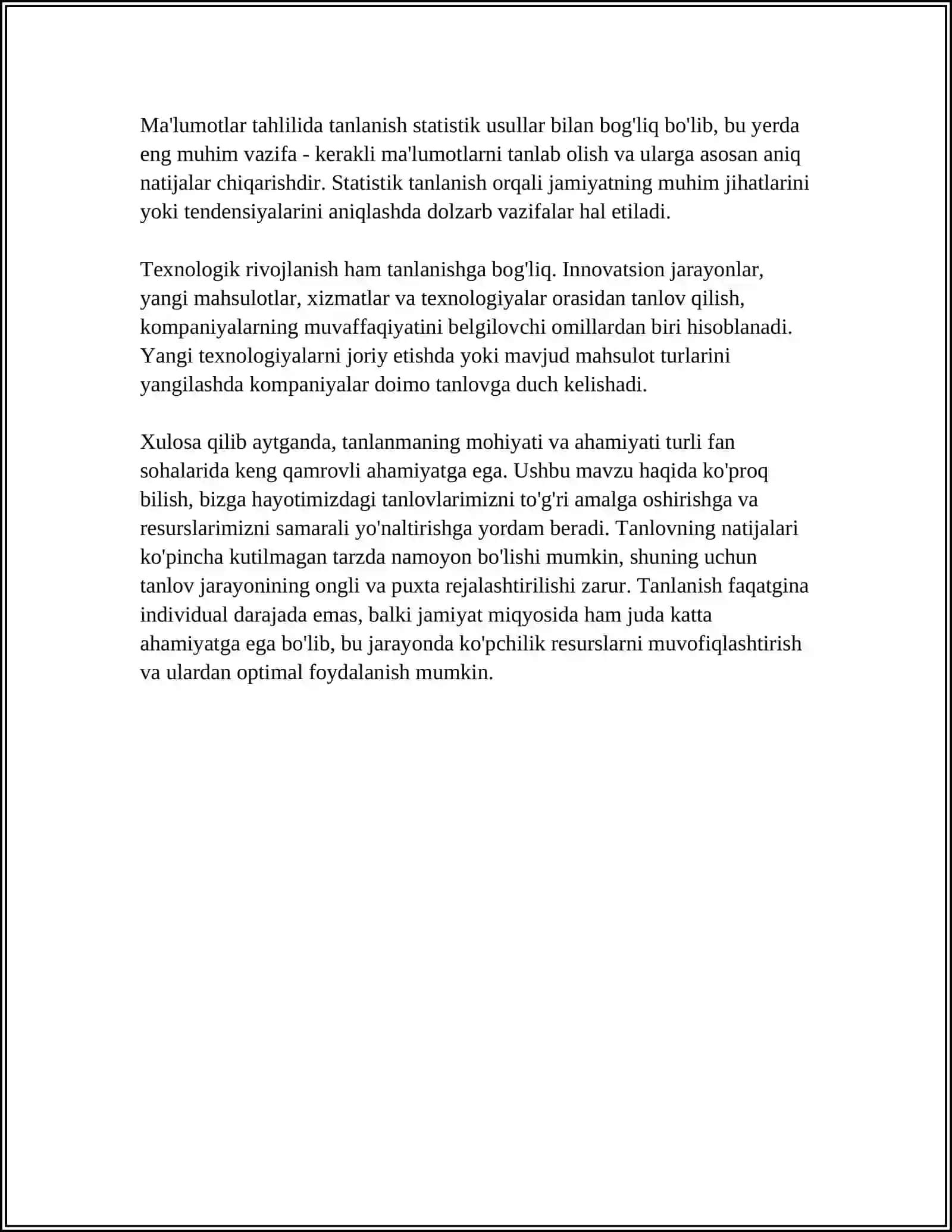 TANLANMANING REPREZENTATIVLIGI VA UNI HOSIL QILISHNI USULLARI 4