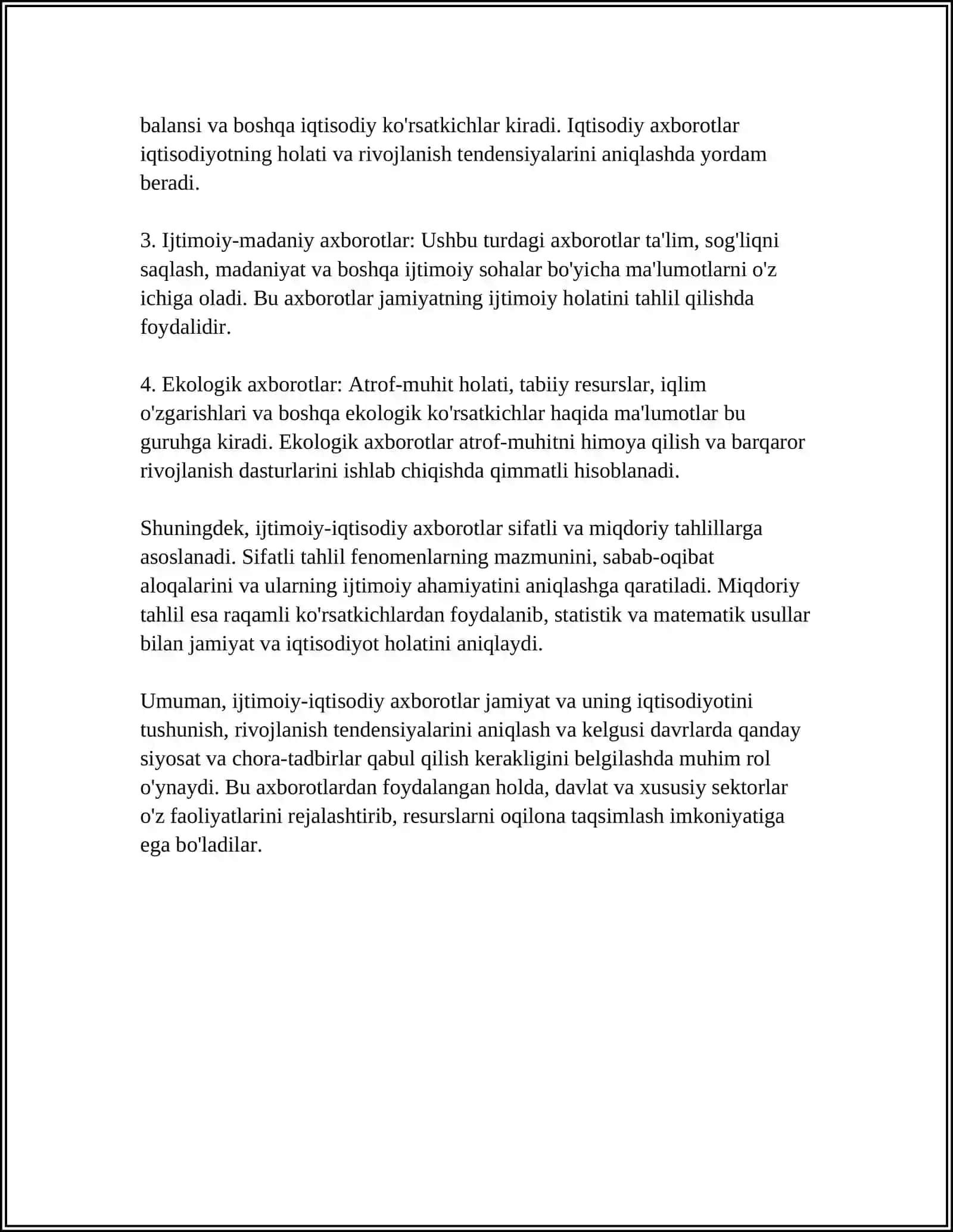 Ijtimoiy-iqtisodiy axborotning tushunchasi va mohiyati 4