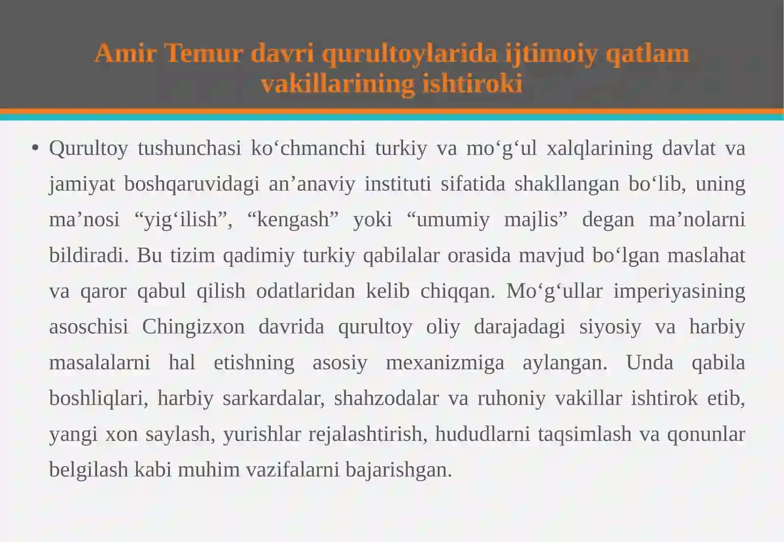 Amir Temur davri qurultoylarida ijtimoiy qatlam vakillarining ishtiroki 4