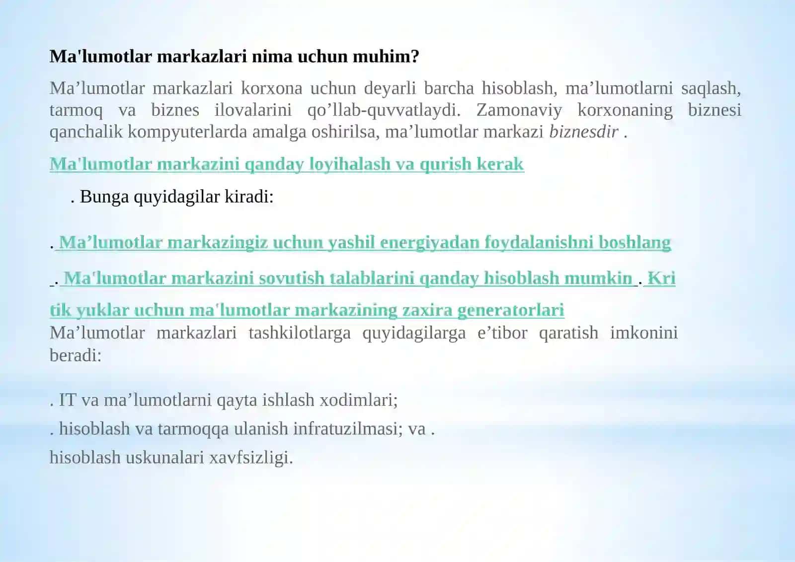 Bulut texnologiyasi asosida yaratilgan ma’lumotlarni qayta ishlash markazlarini 4
