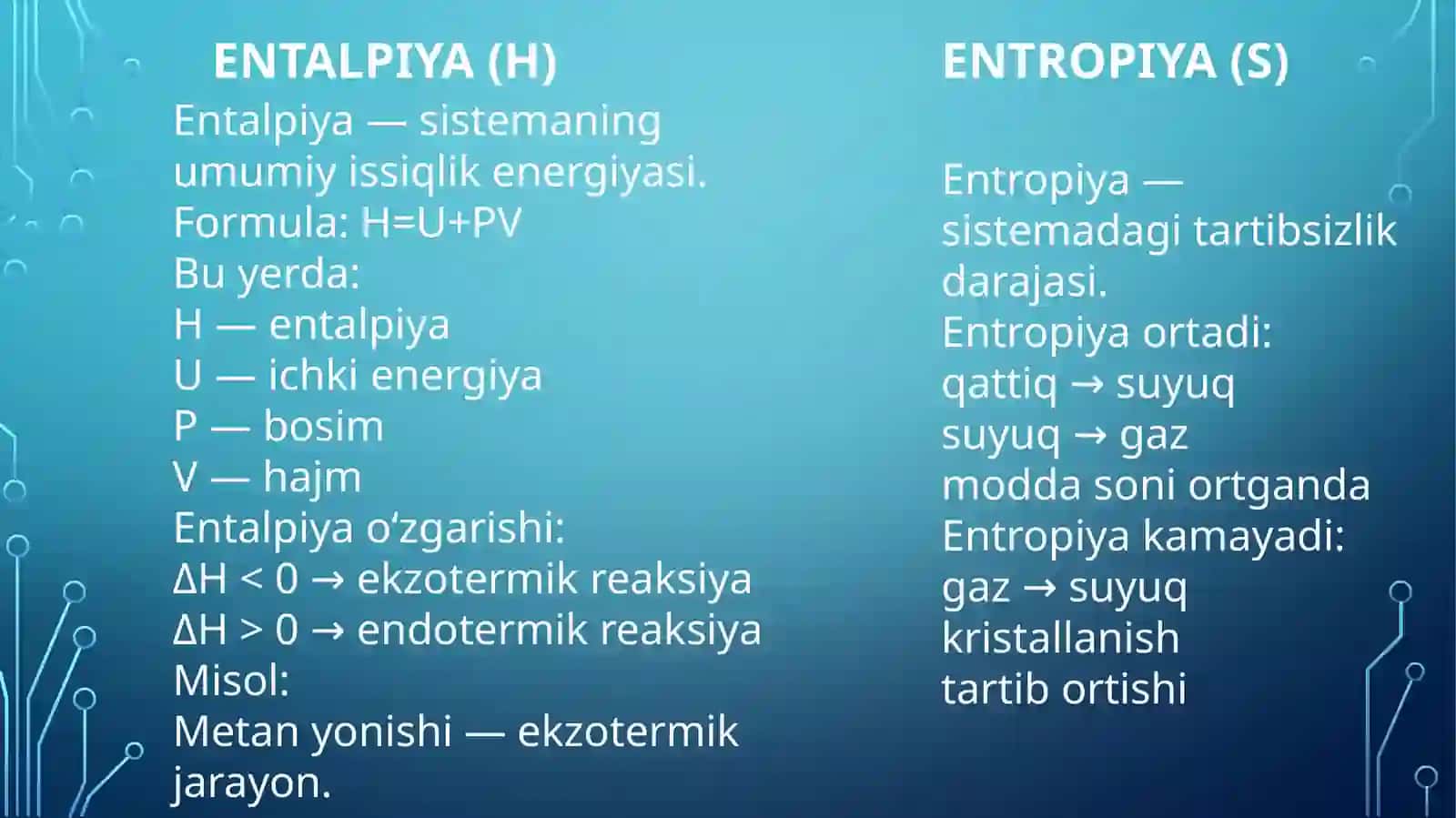 Izobarik izotermik (Gibbs) va izoxorik izotermik potentsial. Entalpiya va entropiya o'zgarishlari as 4