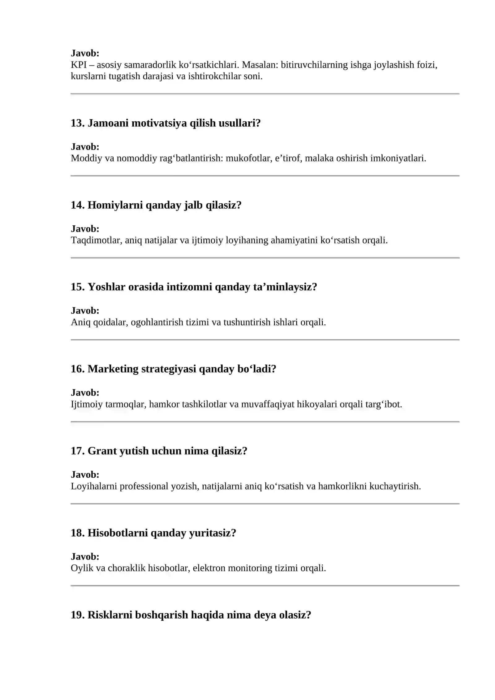 Kelajak markazi direktori suhbat savollari 4