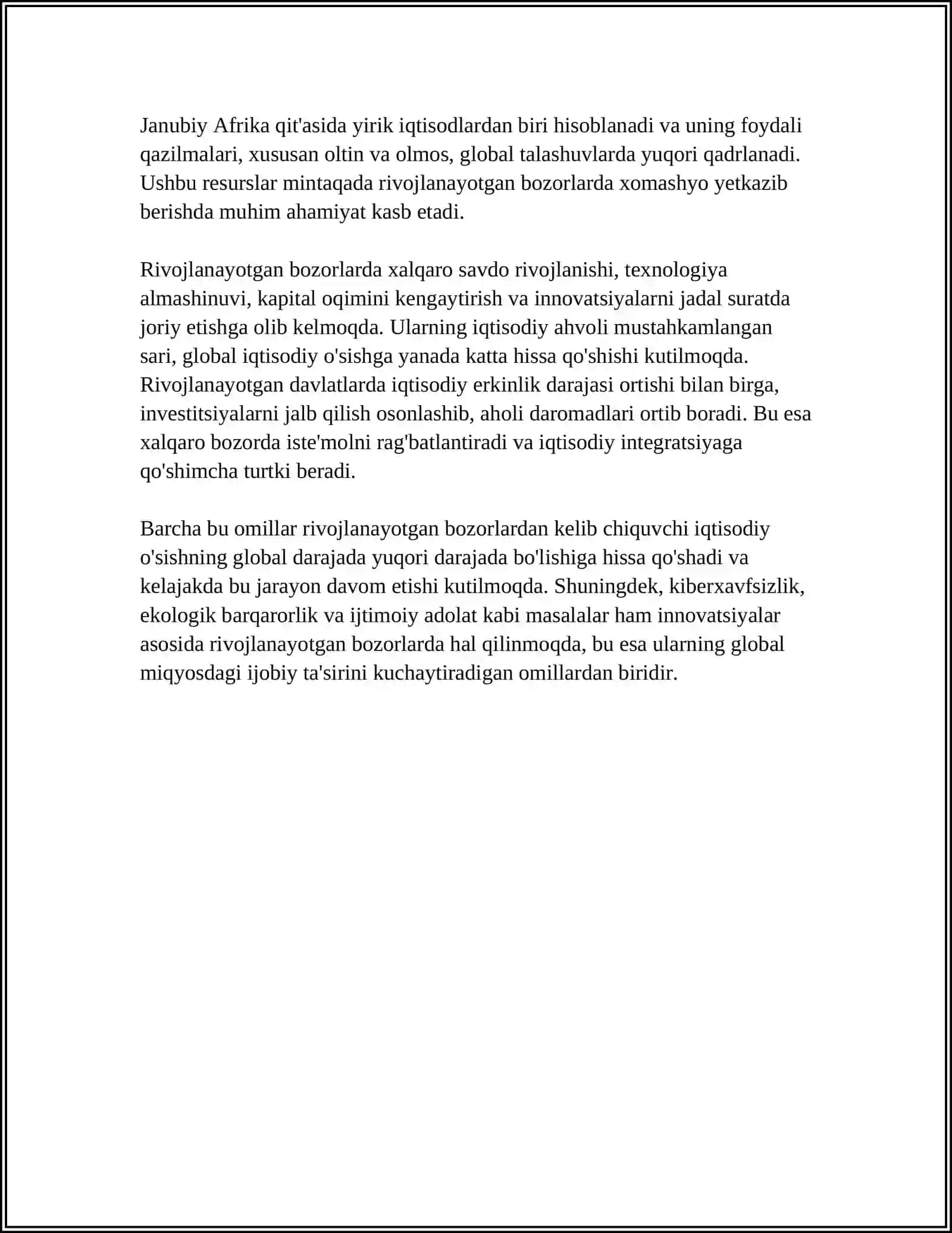 RIVOJLANAYOTGAN BOZORLARNING O’SISHI DUNYOGA TA’SIRI 4