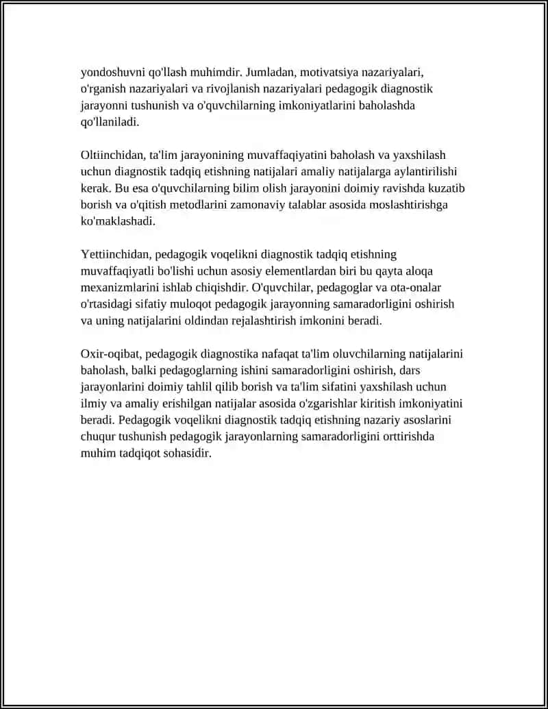 PEDAGOGIK VOQELIKNI DIAGNOSTIK TADQIQ ETISHNING UMUMMILLIY TAMOYILLARI VA DARAJALARI 4