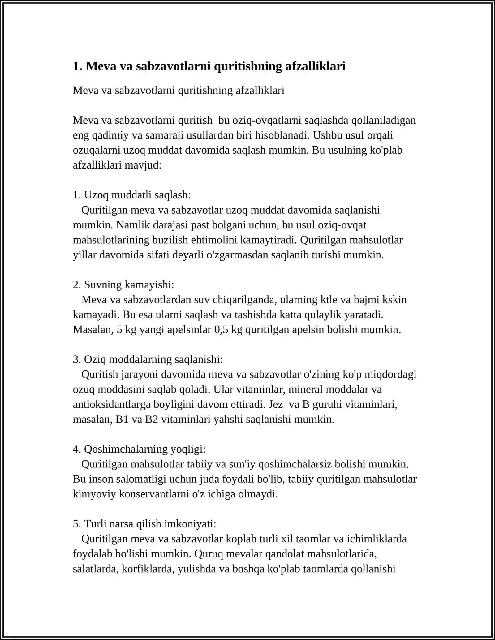 MEVA VA SABZAVOTLARNI QURITISH USULIDA KONSERVALASH 4