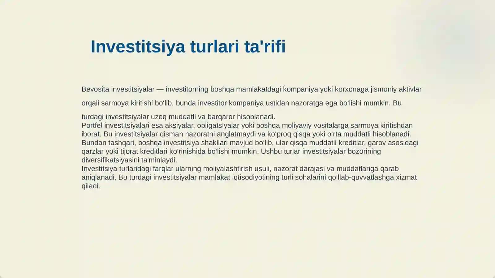 XORIJIY INVESTITSIYALAR VA ULARNING GLOBAL MOLIYA TIZIMIDAGI ROLI 4