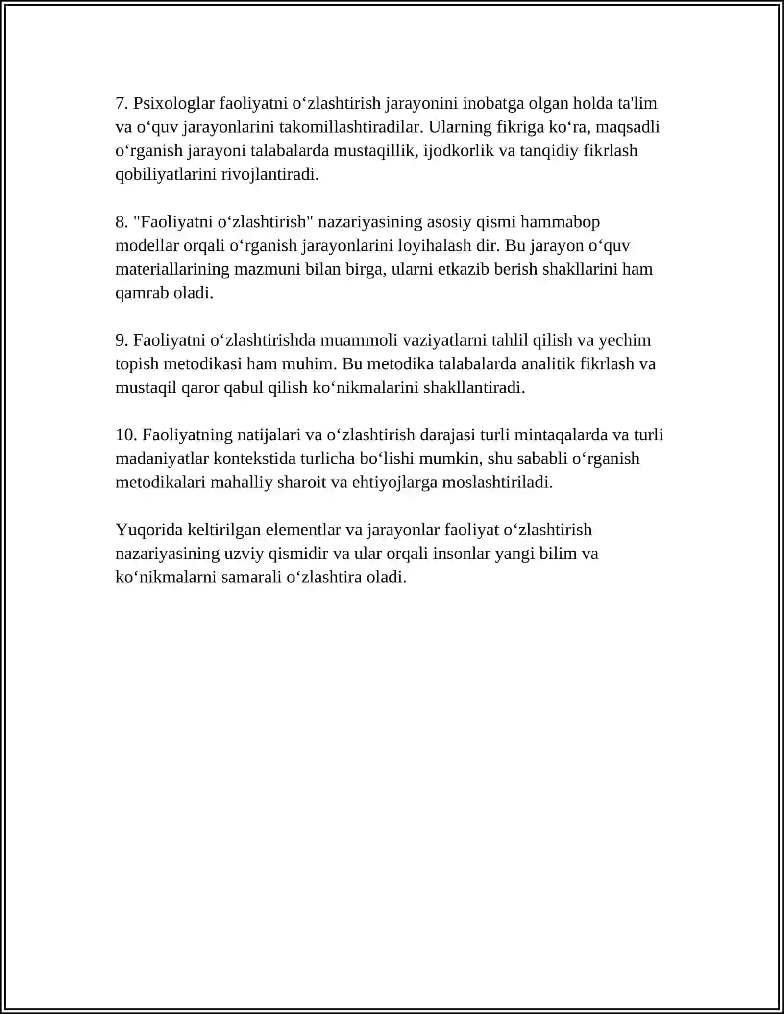 FAOLIYATNING O‘ZLASHTIRILISHI VA MALAKALARNI YEGALLASH 4