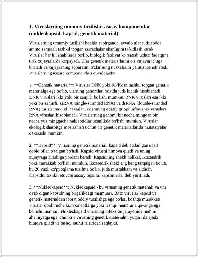 VIRUSLAR.ULARNING UZIGA XOS UMUMIY TUZILISHI VA FARQLARI 4