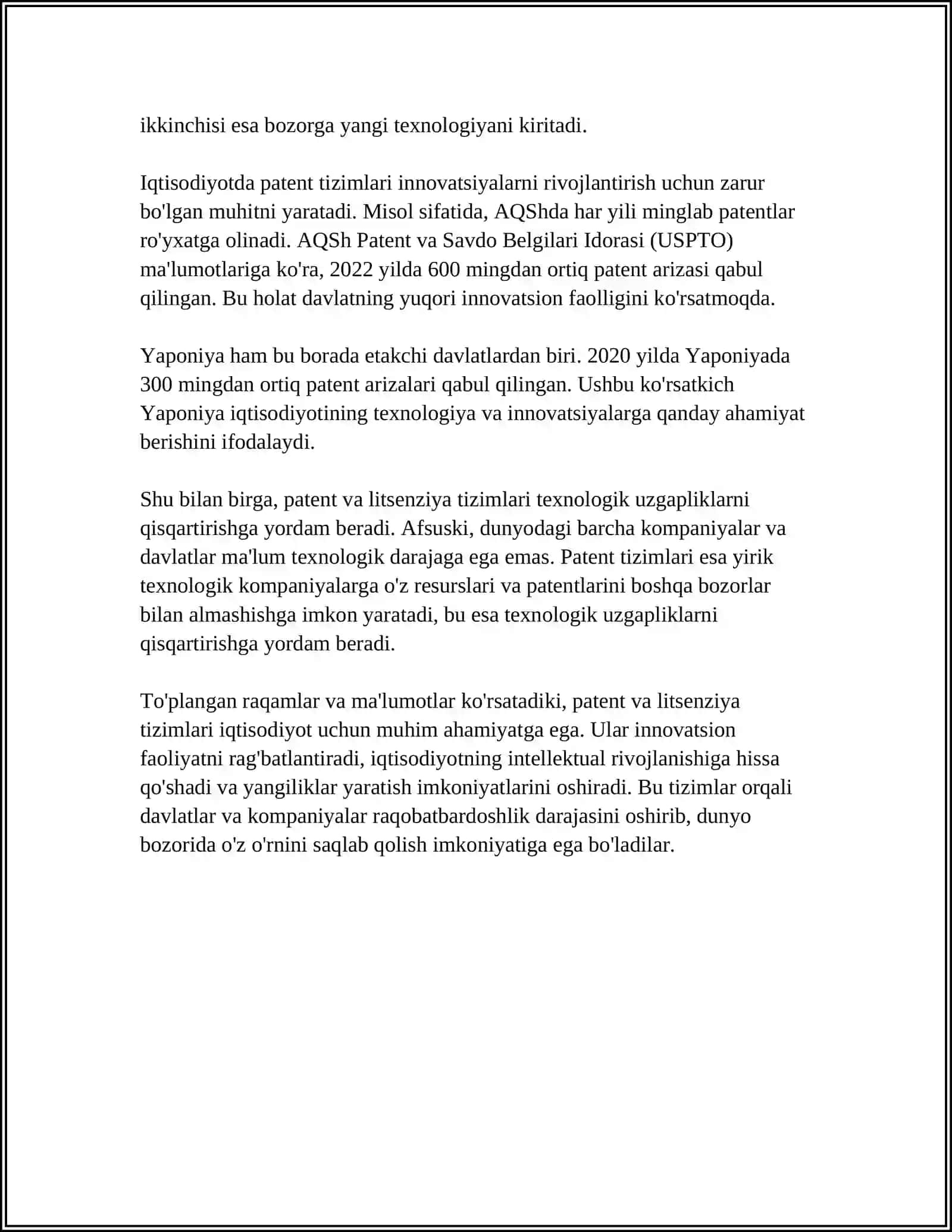 PATENT VA LITSENZIYA TIZIMINING IQTISODIY AHAMIYATI 4