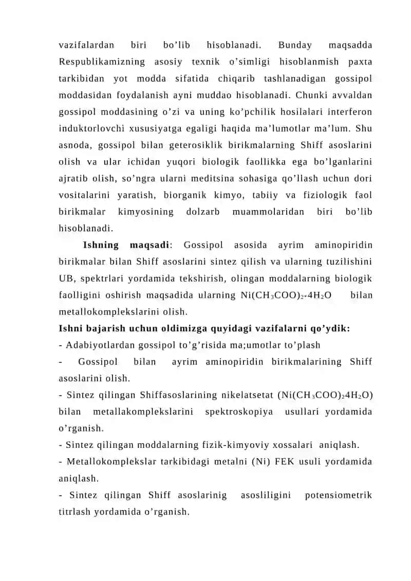 Aminopiridinlar asosida Gossipolning yangi hosilalari sintezi 4
