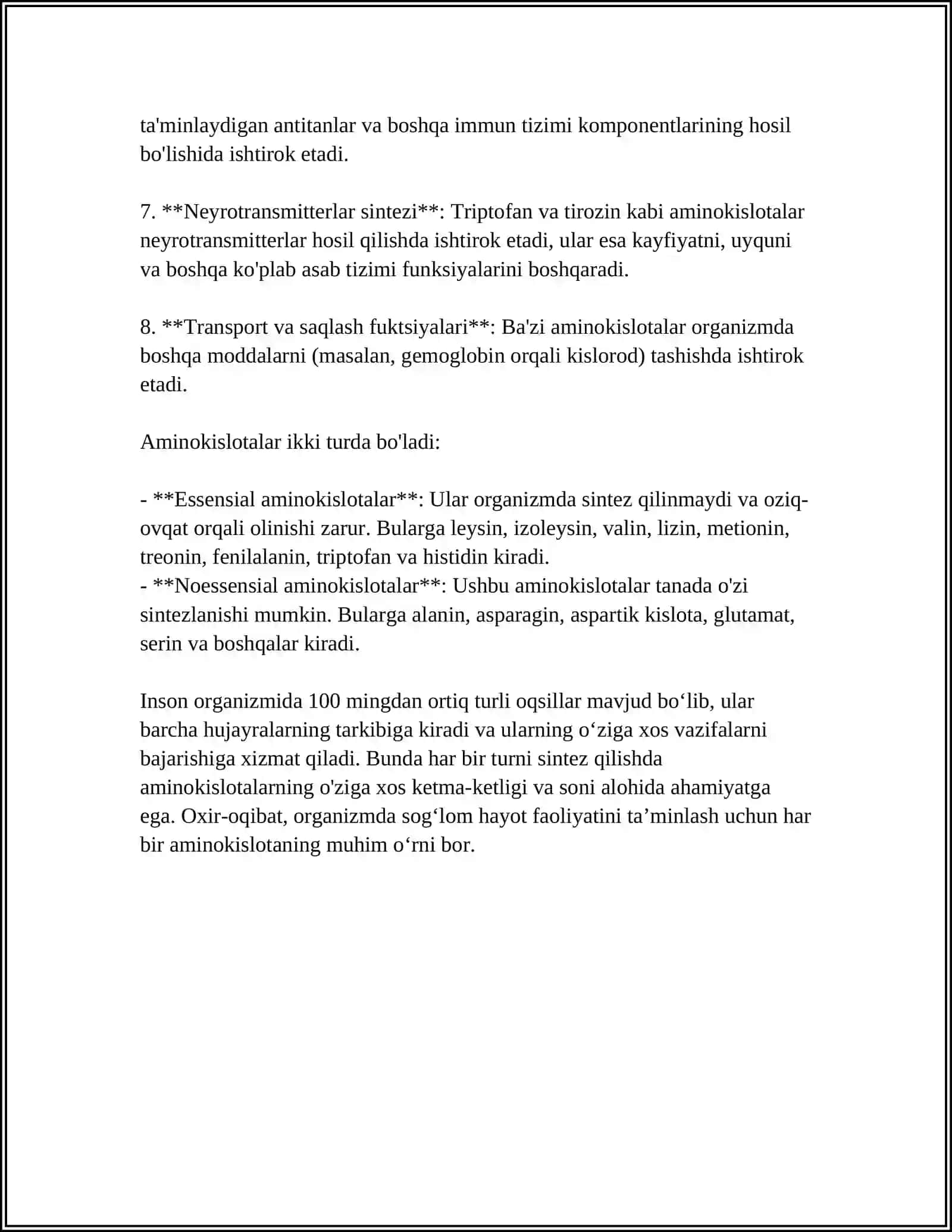 AMINOKISLOTALARNING BIOLOGIK AHAMIYATI 4