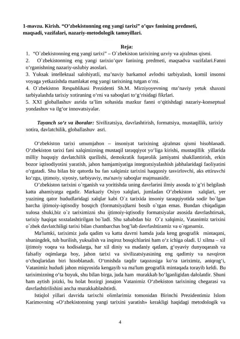 O‘zbekistonning ENG YANGI TARIXI FANI 4
