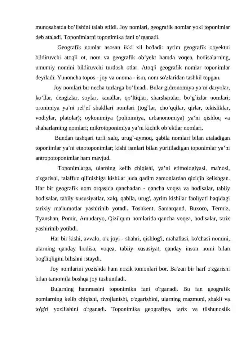 Toponimlarning geografik jihatdan o’rganilishi 4