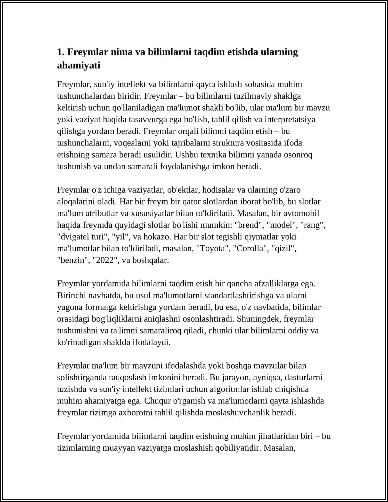 FREYMLARDAN FOYDALANGAN HOLDA BILIMLARNI TAQDIM ETISH 4