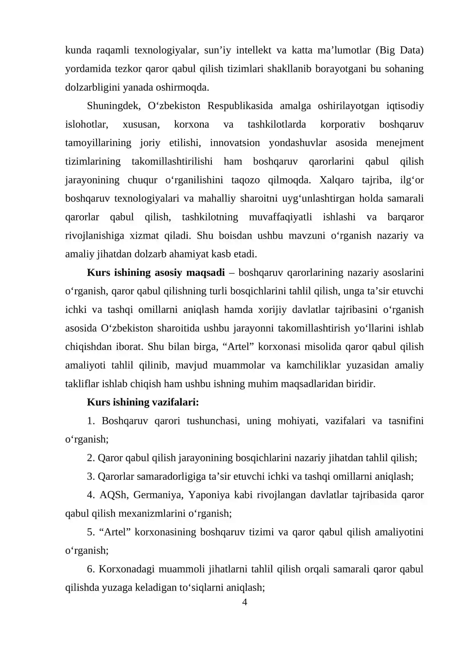 BOSHQARUV QARORLARINI QABUL QILISH AMALIYOT 4