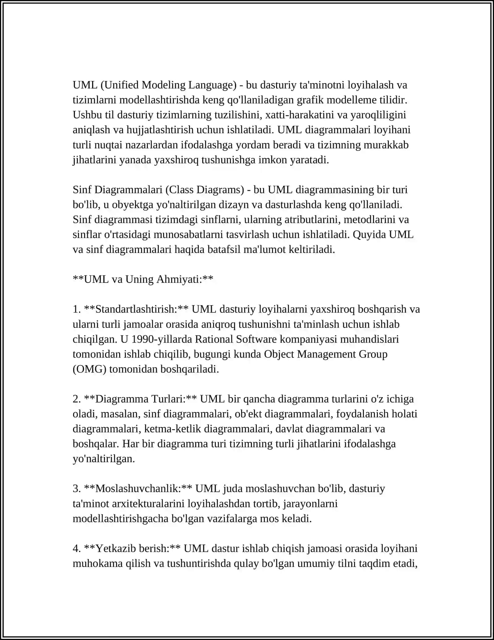DASTURIY TA’MINOT TIZIMLARINI LOYIHALASHDA SINF DIAGRAMMALARIDAN FOYDALANISH 4