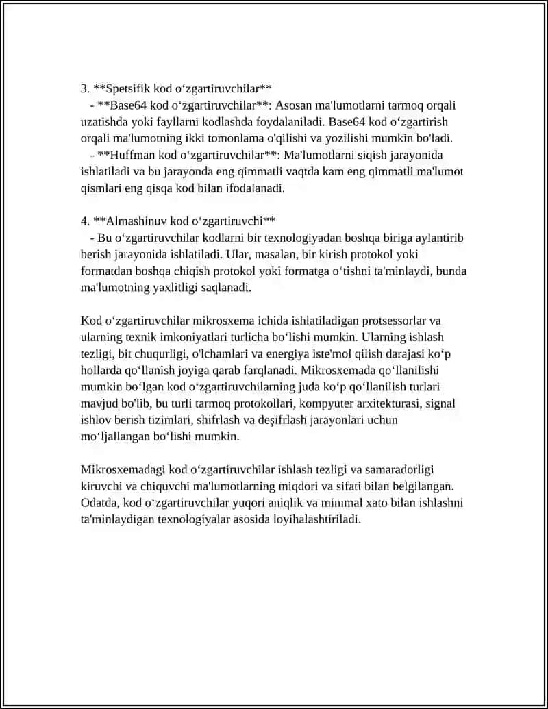 MIKROSXEMADAGI KOD O'ZGARTIRUVCHILAR RUSUMLANISHI VA TEXNIK KO'RSATKICHLARI VA TADBIQI 4