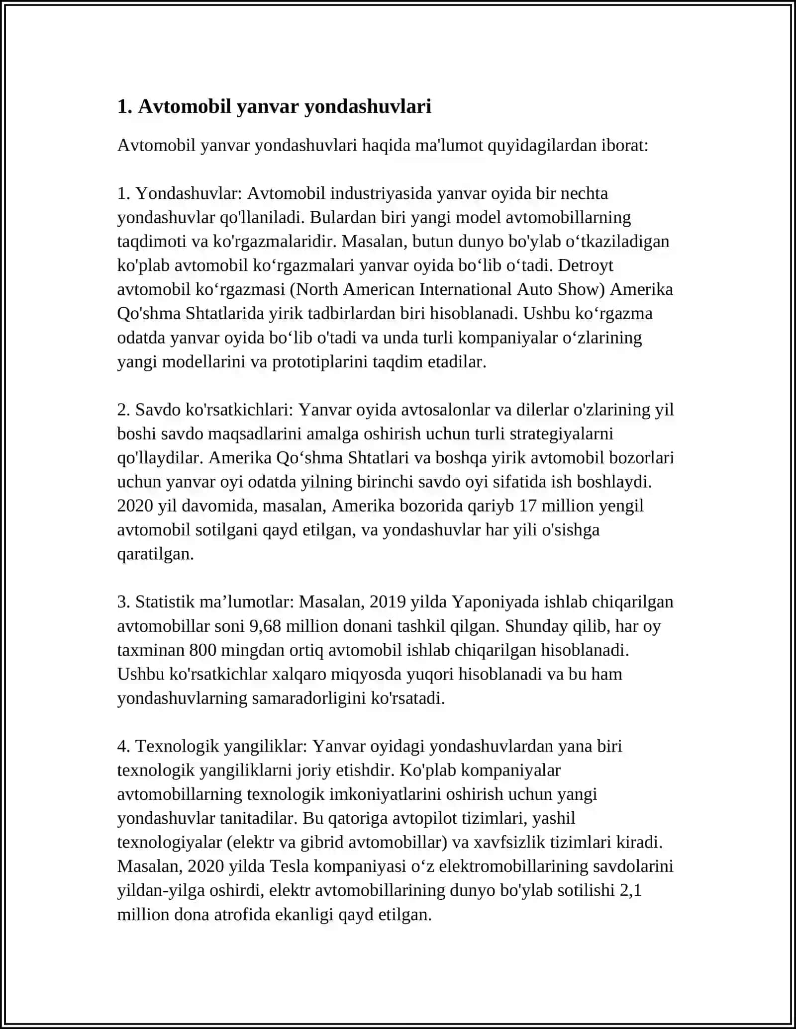 AVTOMOBIL QUVVATI, YONILGʻI TEJAMKORLIGI VA TASHQI MUHITGA TAʼSIRI BO'YICHA UMUMIY DIAGNOZ QOʻYISH TEXNOLOGIYASI 4