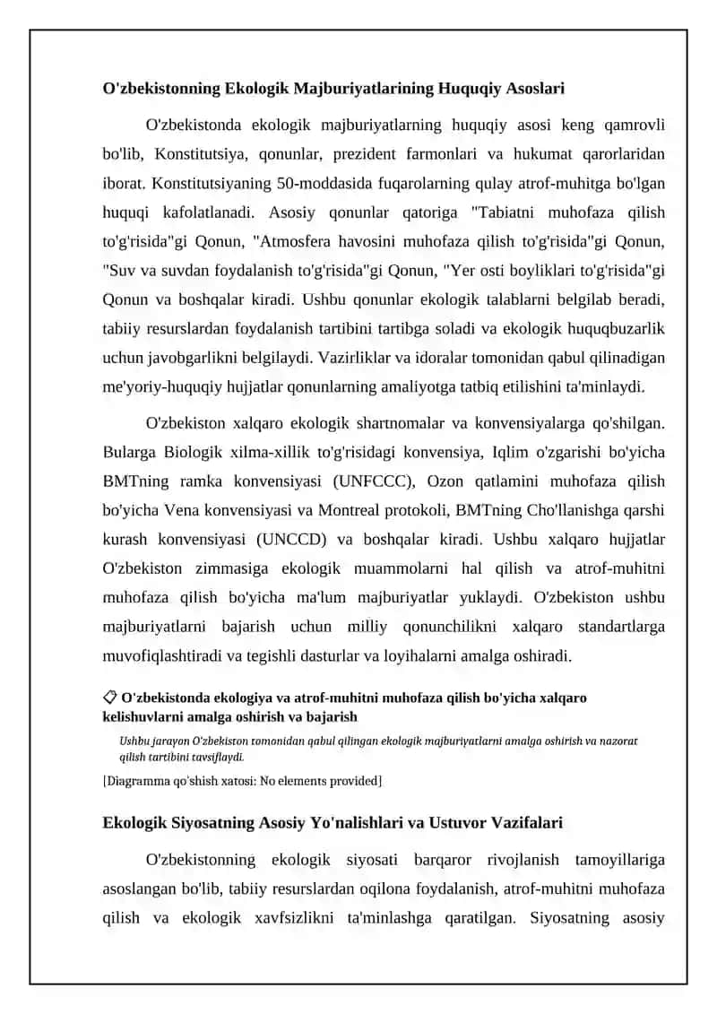 Mavzu: Ozbekistonda ekologiya va atrof-muhit muhofazasi oid xalqaro bitimlarni amal gilishi va bajarilishi 4
