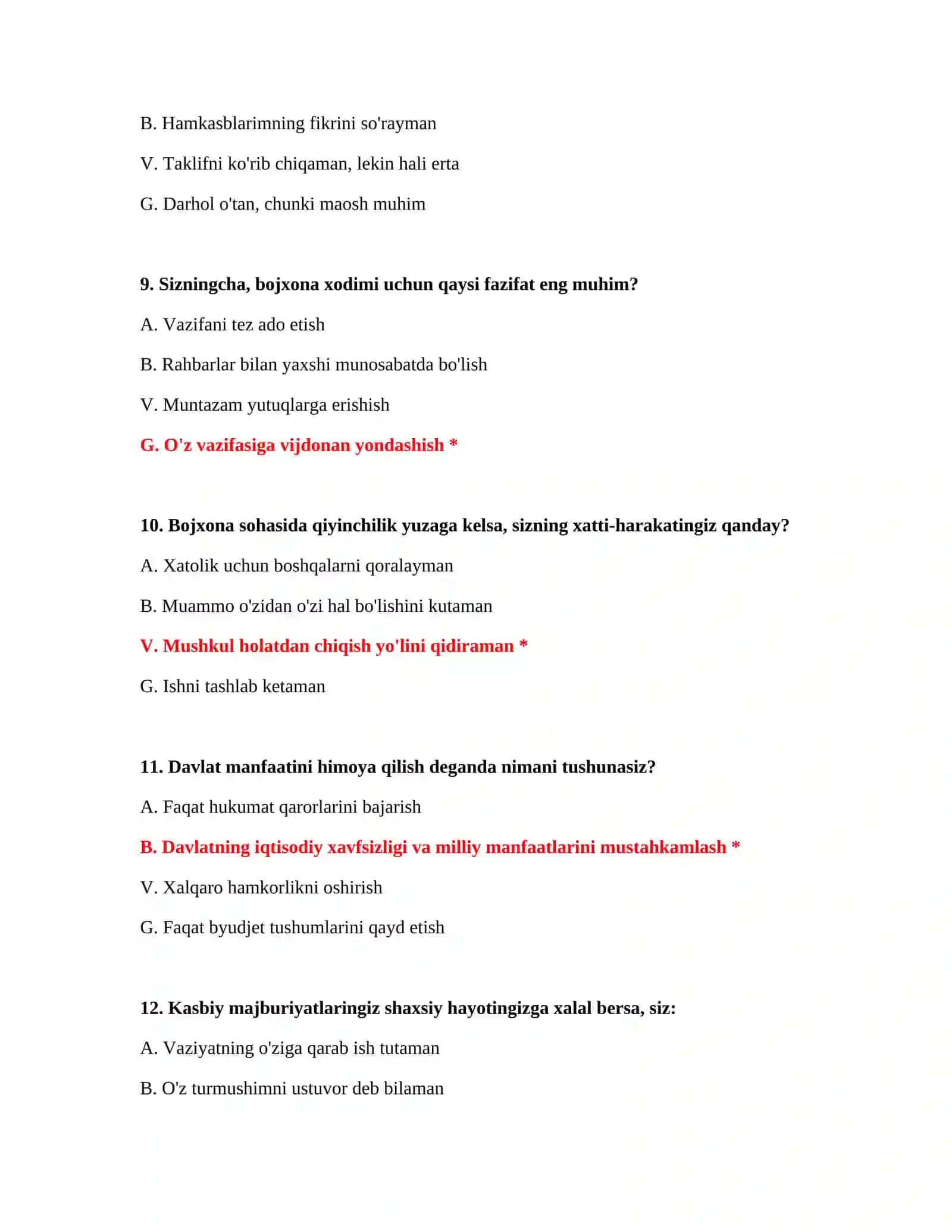 Bojxona xizmati test savollari 4