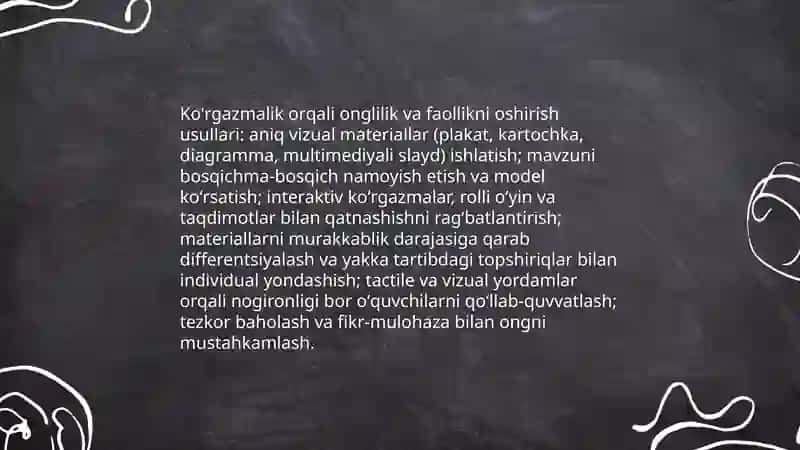 Ko'rgazmalilik tamoyili onglilik faollik individual va differensial yondashish 4
