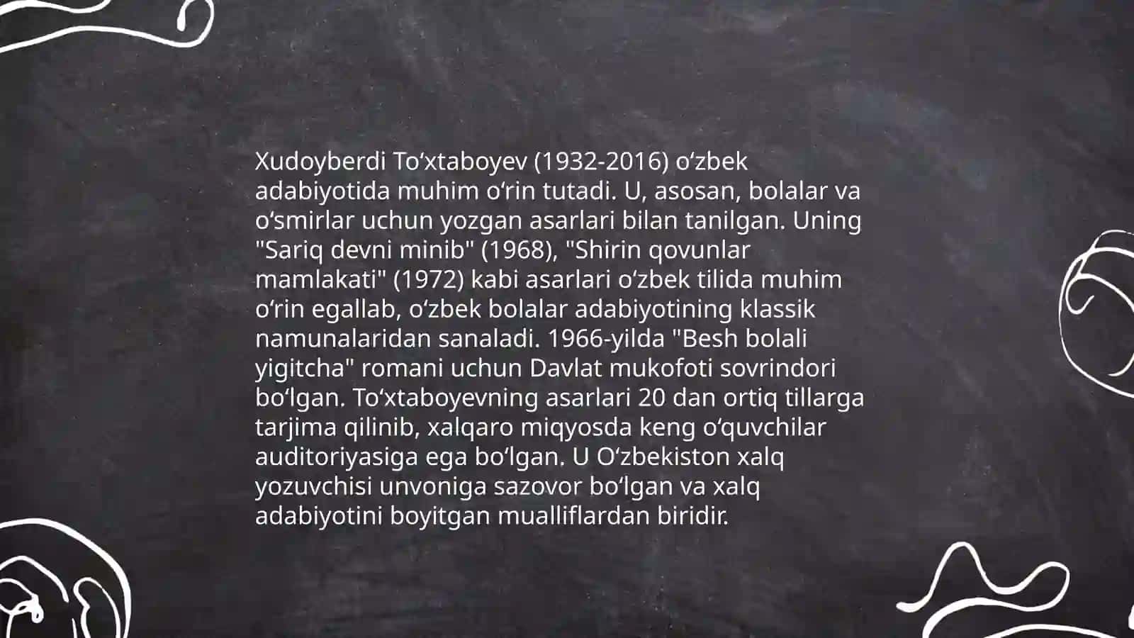 Xudoyberdi To‘xtaboyev hayoti va ijodi, "Sariq devni minib"," Qasoskorning oltin boshi", "Besh bolali yigitcha", asarlarining badiiy xususiyatlari 4