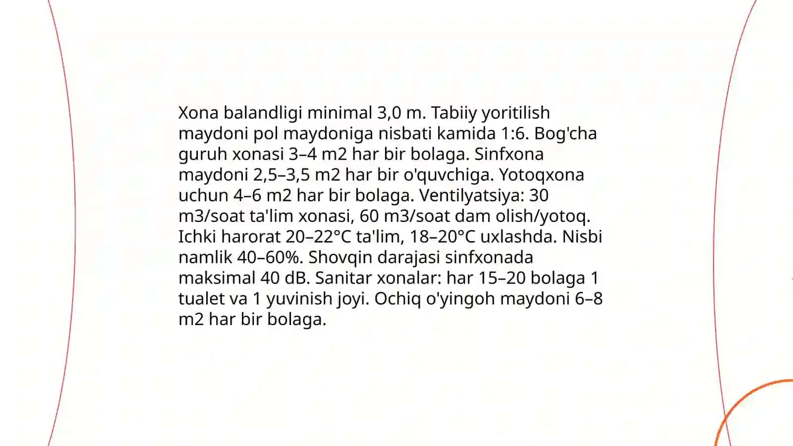 Bolalar va o'smirlar muassasalarini qurish va qayta qurish ustidan ogohlantiruvchi sanitariya nazorati 4