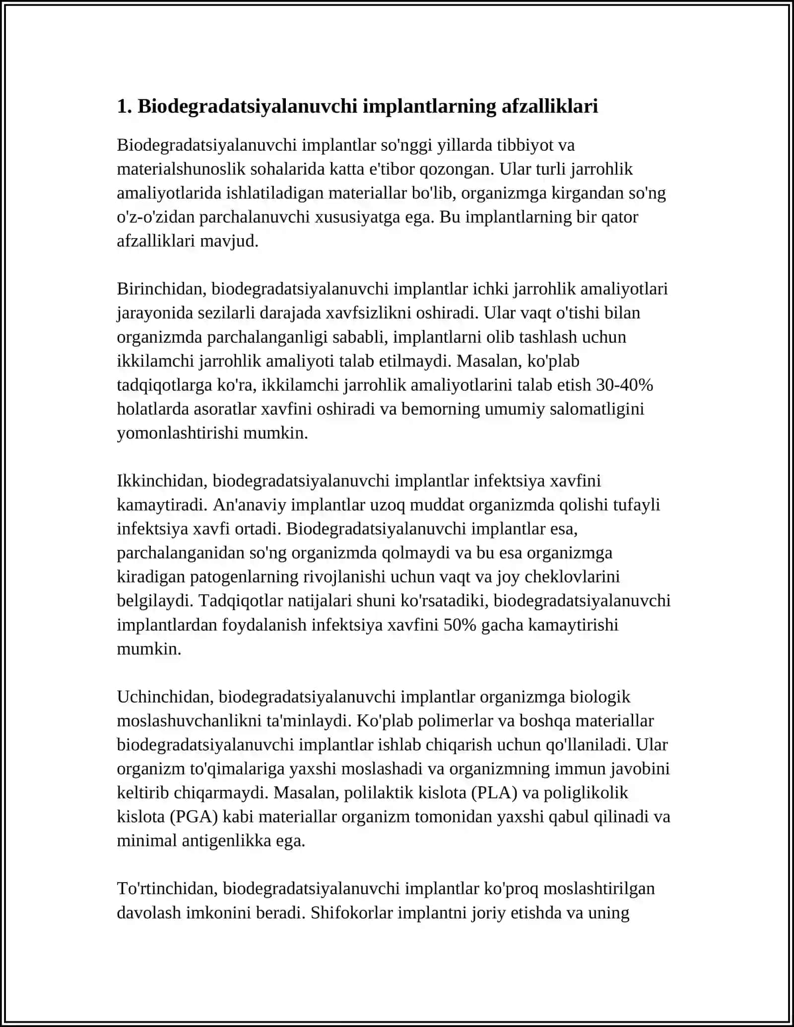 BIODEGRATSIALANUVCHI IMPLANTLAR VA ULARNING EKOLOGIK USTUNLIKLARI 4