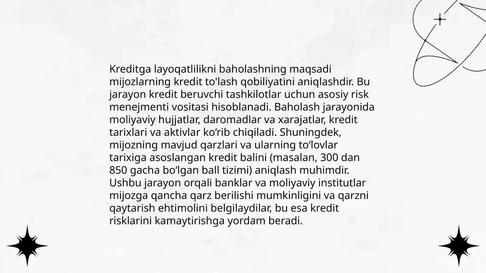 Kreditga layoqatliligini baholash va tahlil qilishni asosiy usullari 4