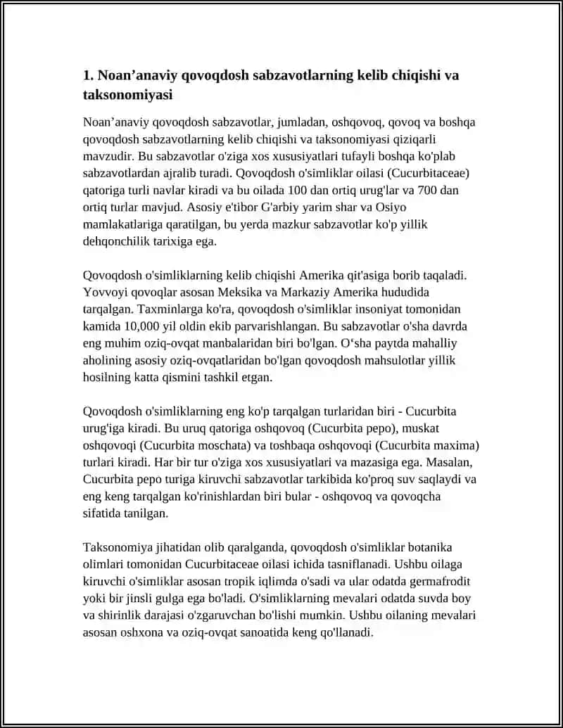 NOAN’ANAVIY QOVOQDOSH SABZAVOTLARNING BIOLOGIYASI, QIMMATLI XO‘JALIK BELGILARI VA YETISHTIRISH TEXNOLOGIYASI 4