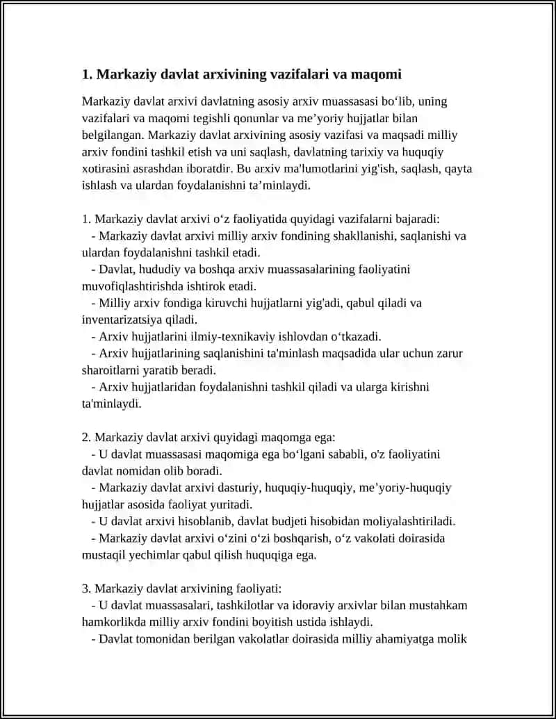 MARKAZIY DAVLAT ARXIVLARI HAMDA IDORAVIY ARXIVLAR VA ULARNING FAOLIYATI 4