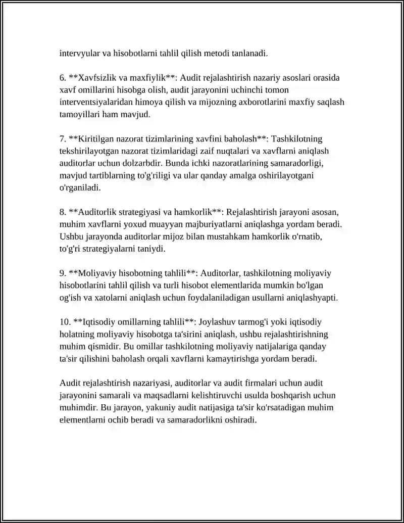 MOLIYAVIY HISOBOT AUDITINI REJALASHTIRISH TAMOYILLARI VA BOSQICHLARI 4