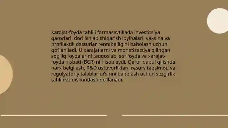Farmakoiqtisodiyot tahlilining farmasevtika foaliyatidagi oʻrni va tahlil usullari 4