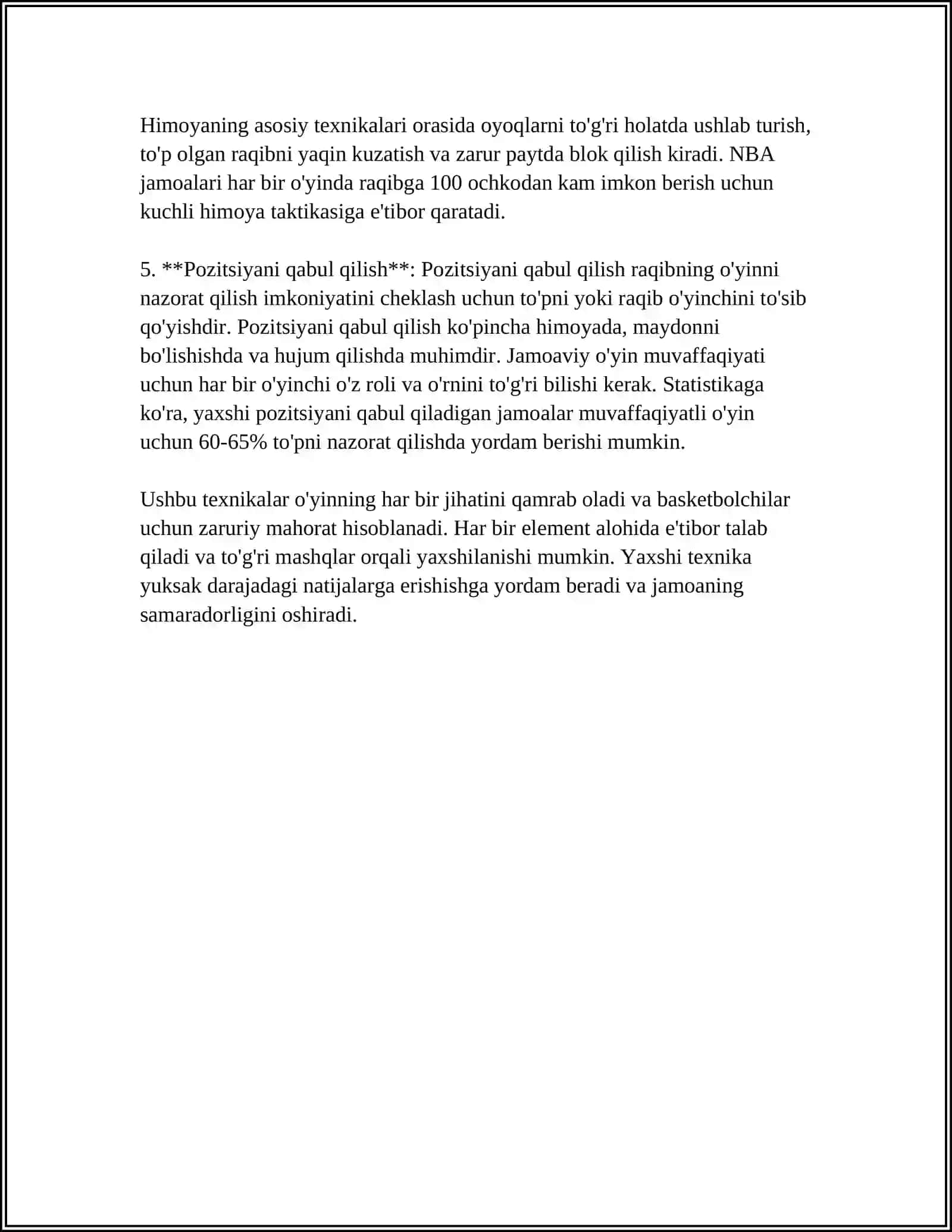 SPORT O'YINLARI:BASKETBOL SPORT TURINING TEXNIKASI VA TAKTIKASI 4