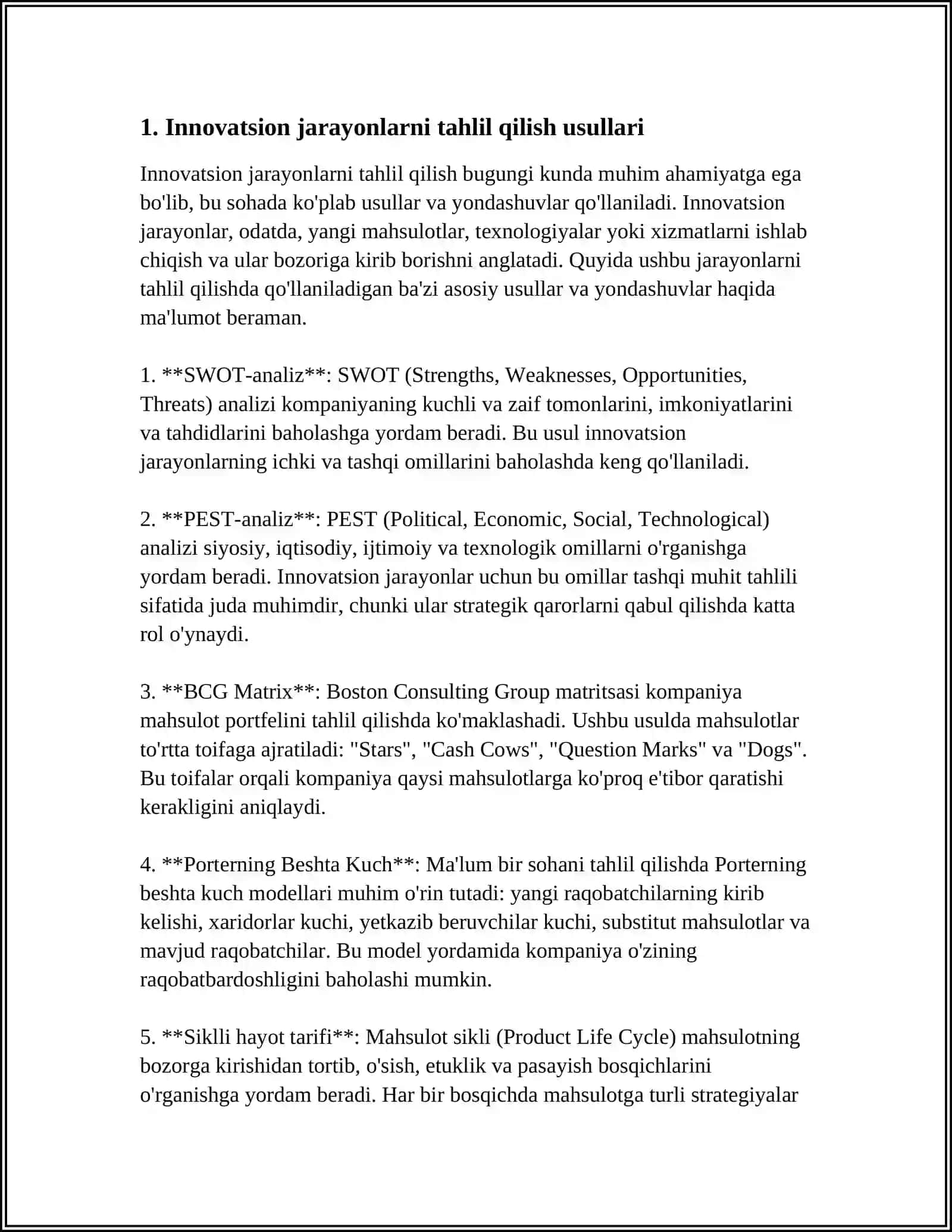 KORXONALARDA INOVATSIYALARNI PROGNOZLASH USULI 4