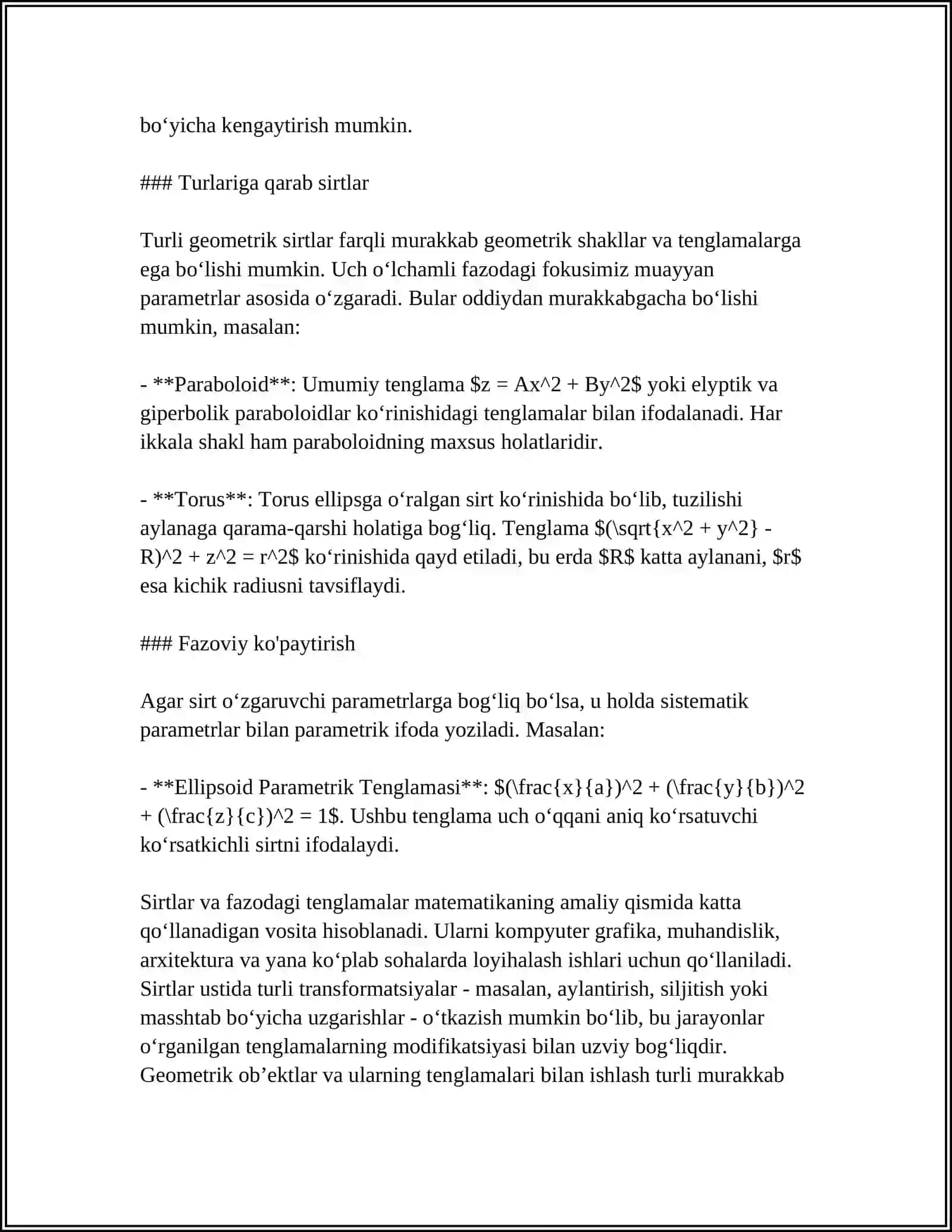 Sirtning fazodagi tenglamasi 4