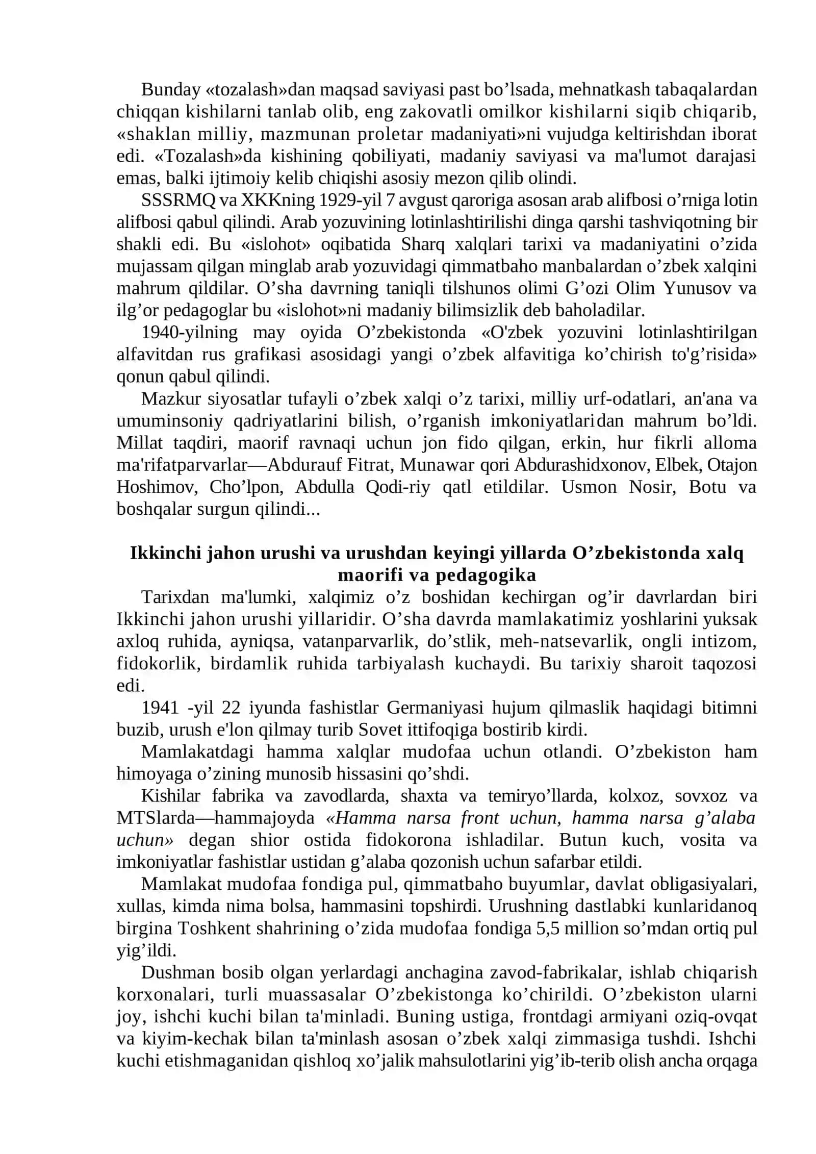 1917-1990 YILLARDA O'ZBEKISTONDA XALQ TA’LIMI. O’ZBEKISTON RESPUBLIKASININING TA’LIM TURLARI VA FUNKSIYALARI 4