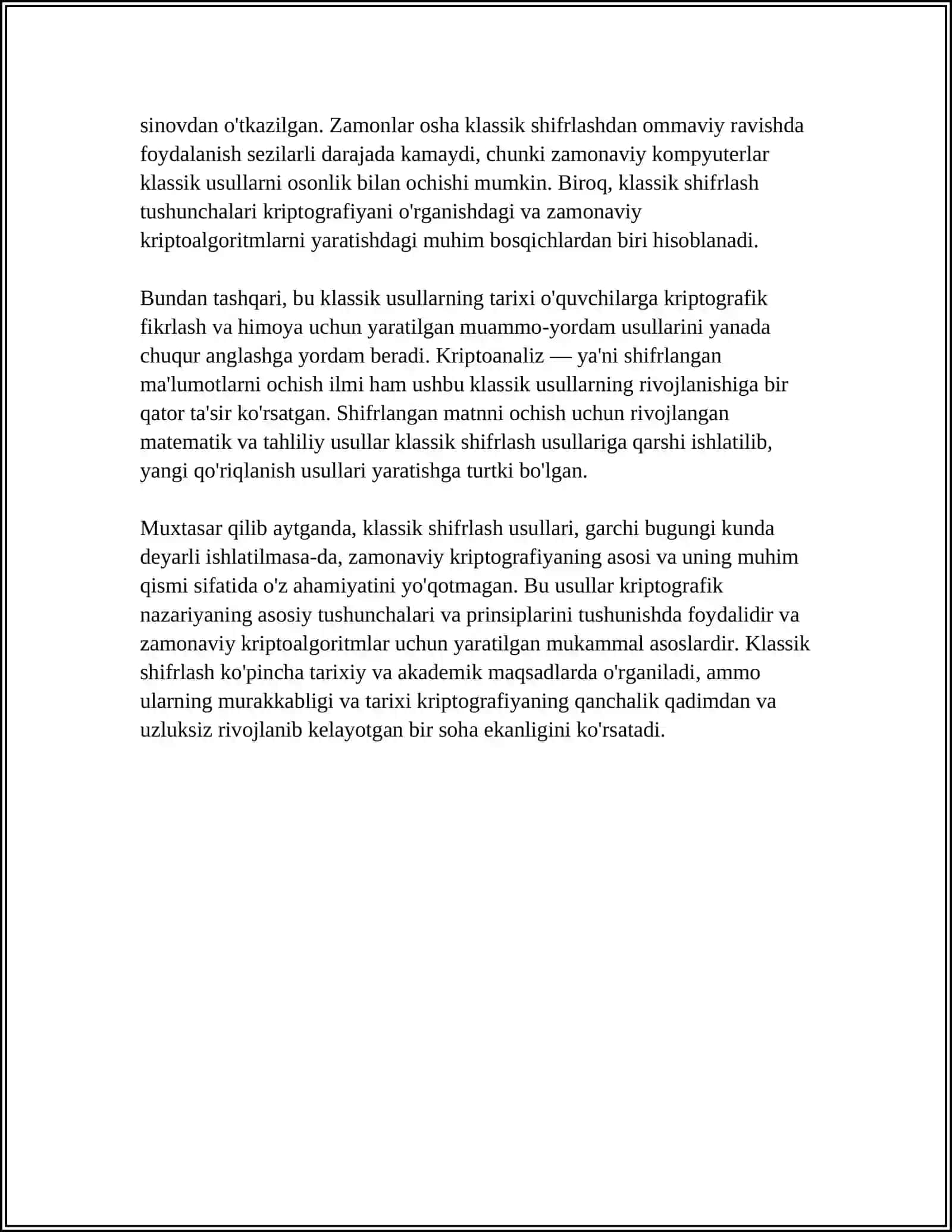 KLASSIK SHIFRLASH ALGARITMLARINI ISHLASH TARTIBINI O'RGANISH 4