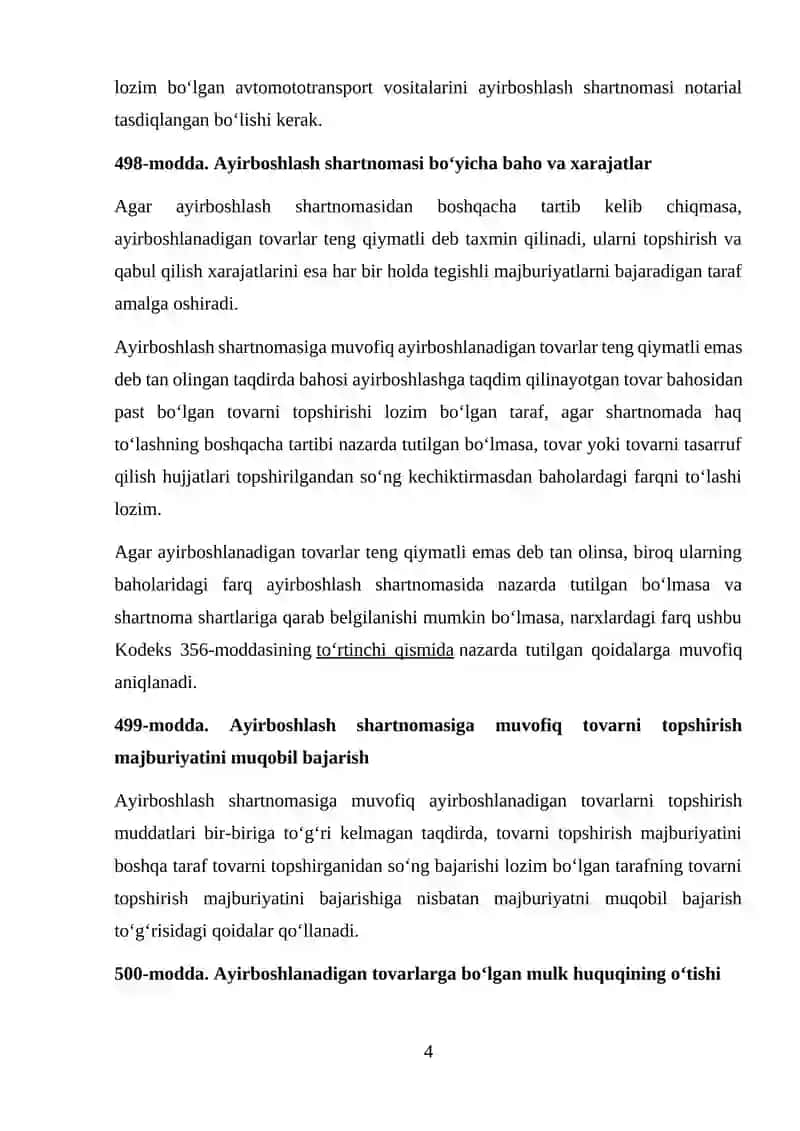 Ayirboshlash tushunchasi,huquqiy belgilari va predmeti 4