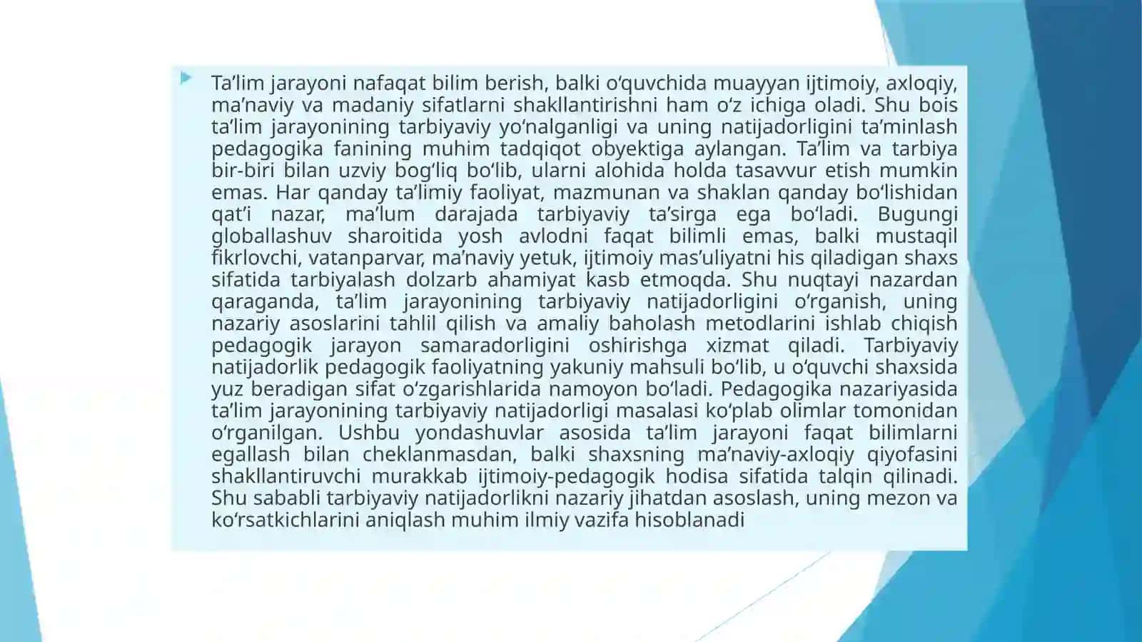 Ta’lim jarayonining tarbiyaviy natijadorligini baholash 4
