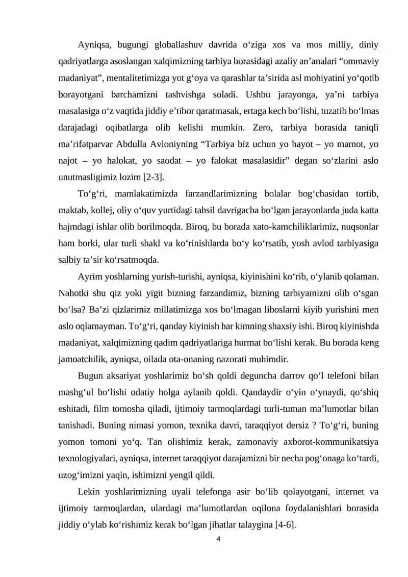 "Ota-ona obro'si milliy tarbiyaning asosi sifatida" referat 4