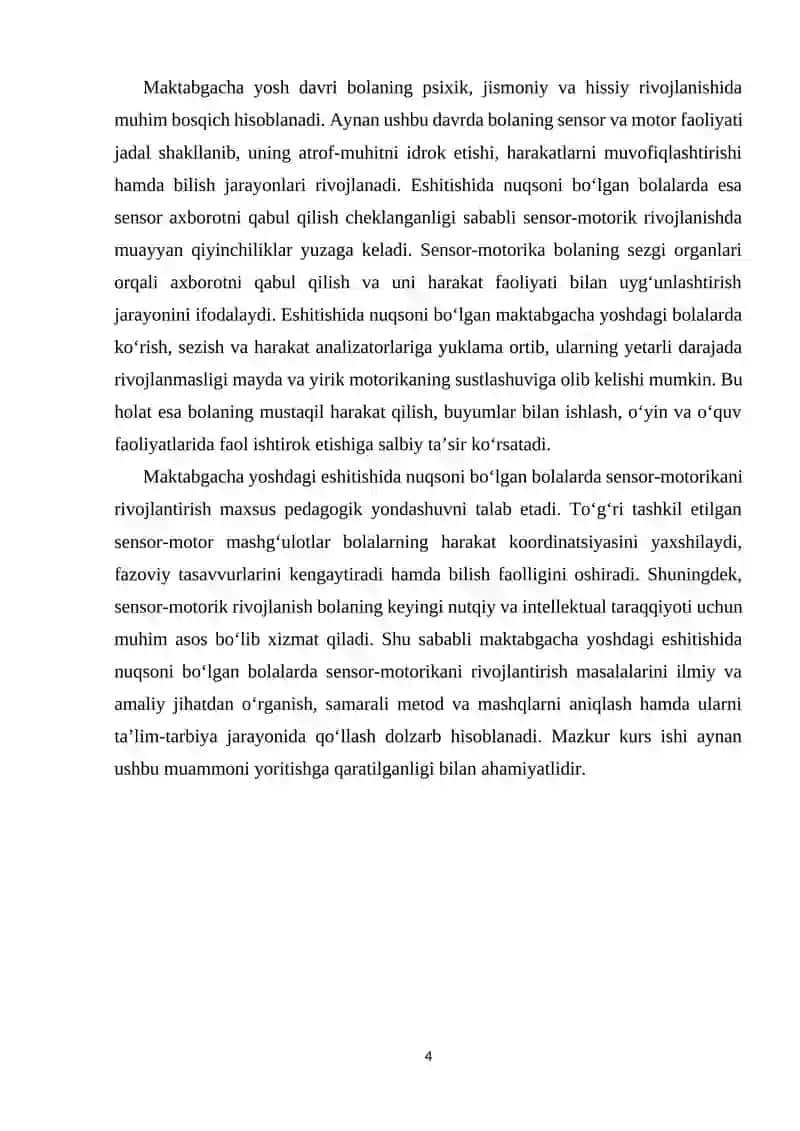 Maktabgacha yoshdagi eshitishida nuqsoni bo`lgan bolalarda sensor motorikani rivojlantirish 4