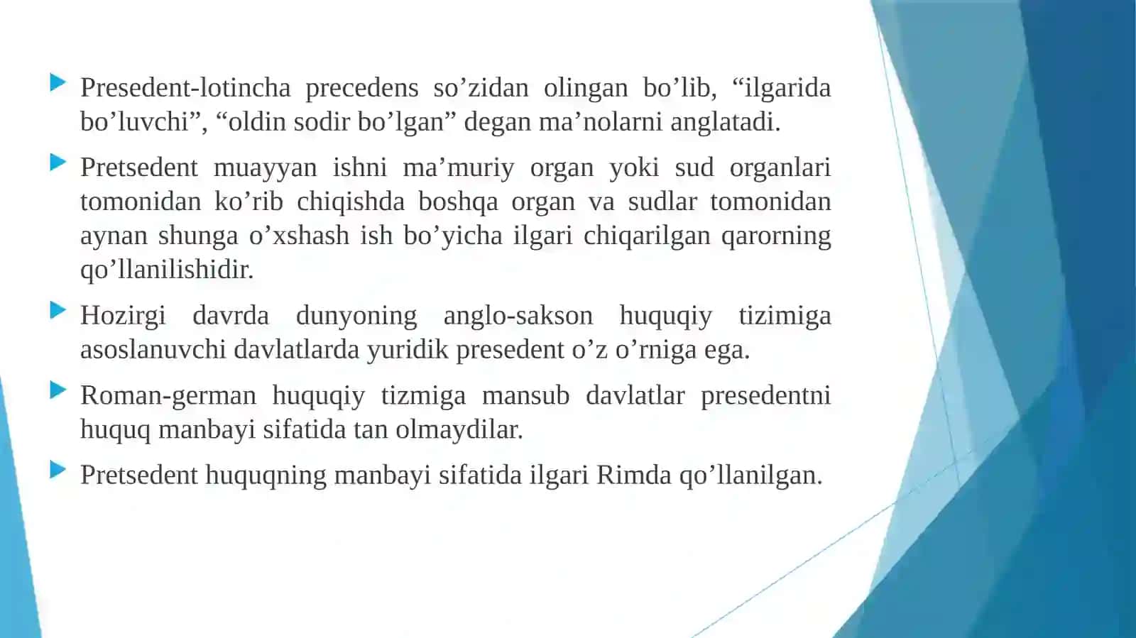YURIDIK PRETSEDENT HUQUQNING SHAKLI SIFATIDA TUSHUNCHASI VA TURLARI 4