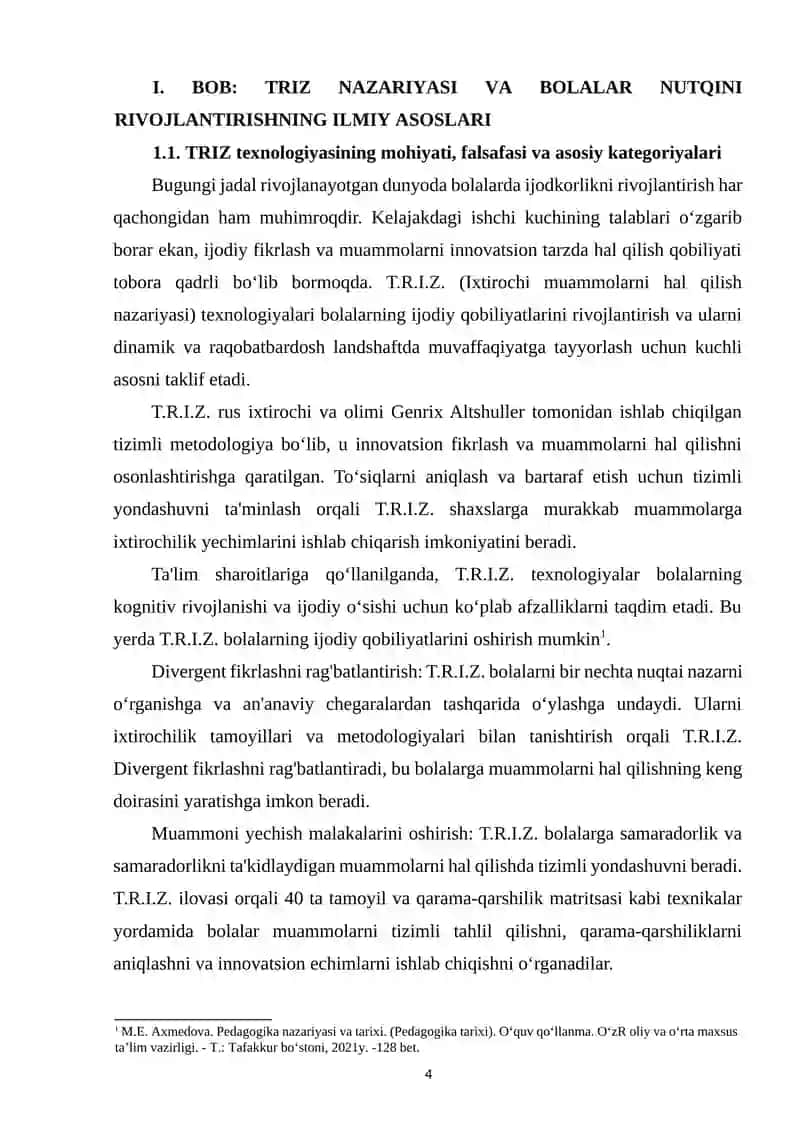 TRIZ TEXNOLOGIYASI ASOSIDA BOLALAR NUTQINI O‘STIRISH 4